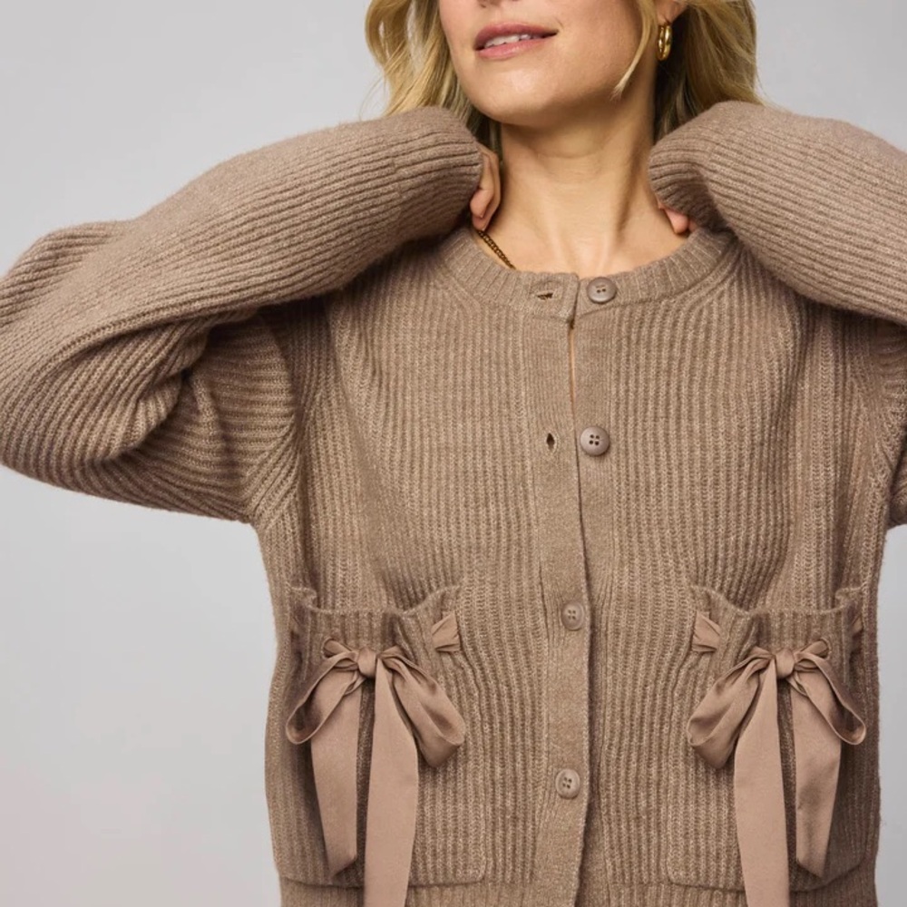Splendid Brown Cardigan/Sweater with Bow Accents